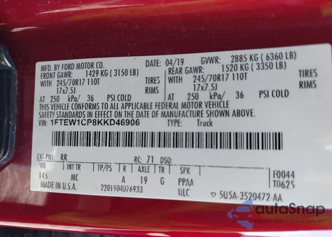2019 Ford F-150 Xlt from USA, damaged, VIN 1FTEW1CP8KKD46906